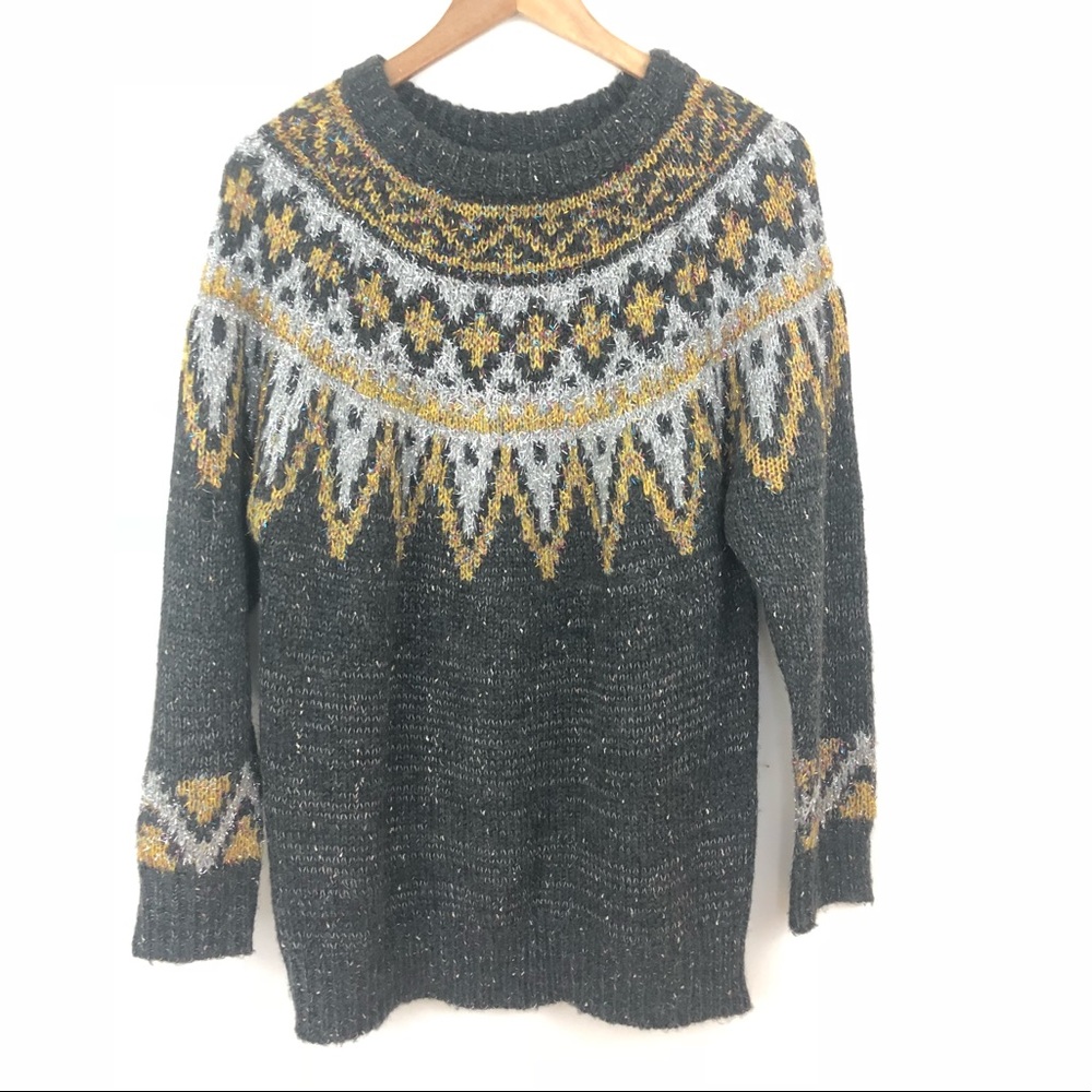 GeeGee Fair Isle Glitter Sweater Oversize Crewneck